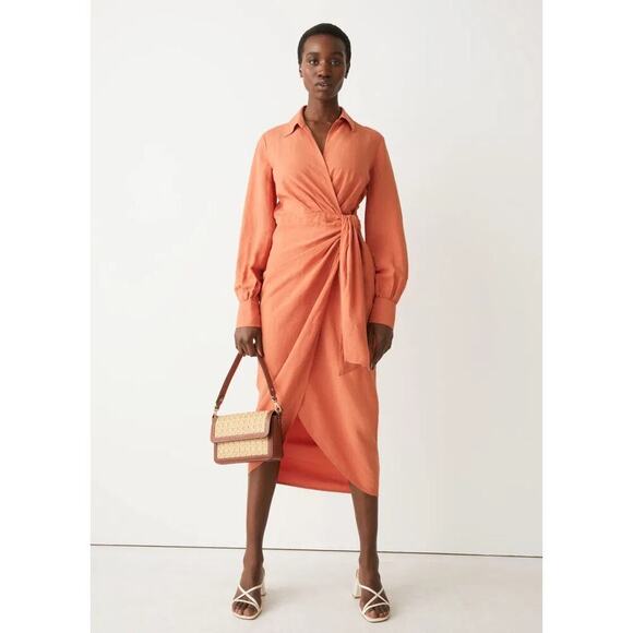 & Other Stories Collared Wrap Midi Dress in Terracotta Sz 10 - Picture 1 of 8
